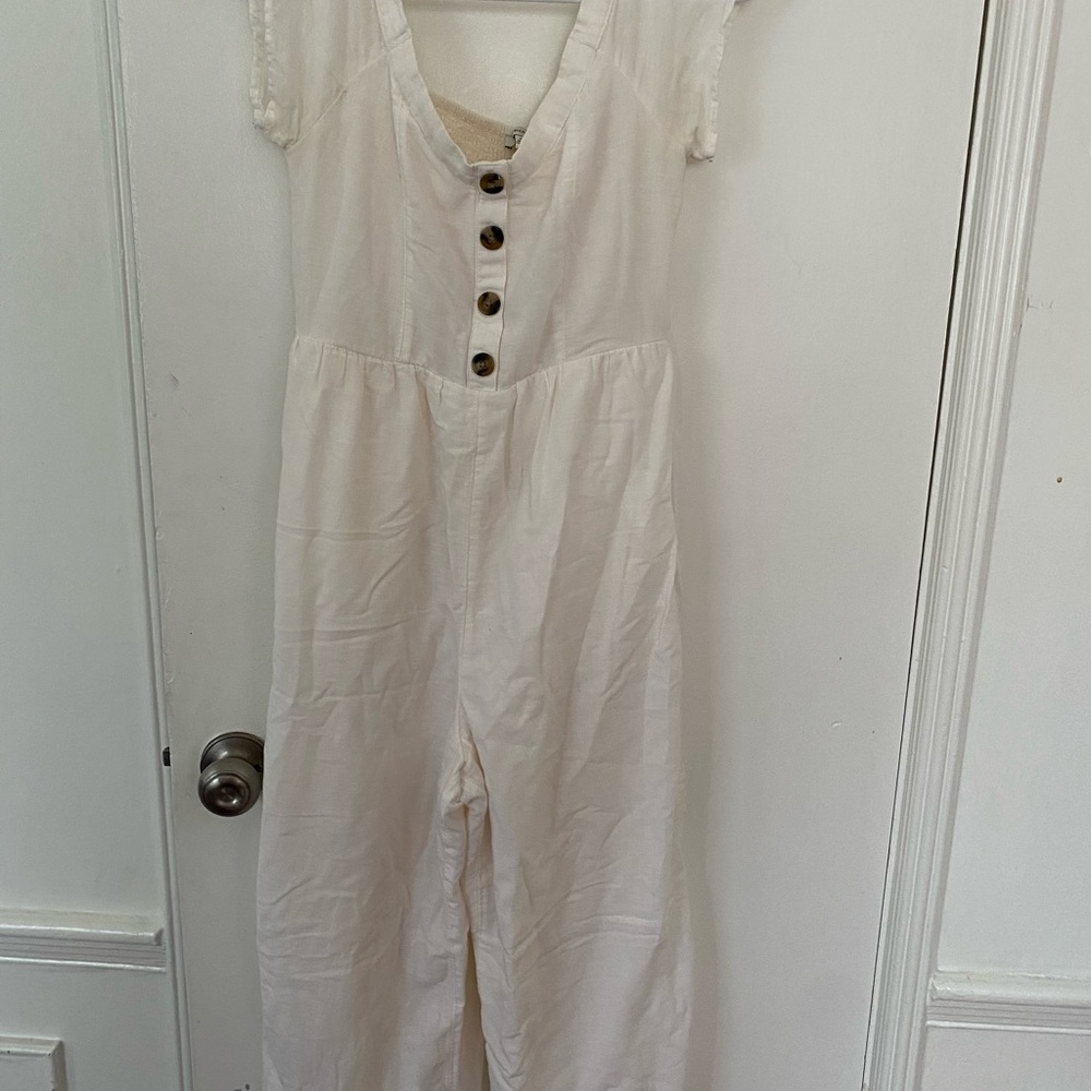 American Eagle White Button-Front Jumpsuit